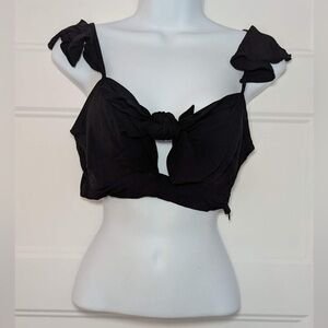 Guess Black Tie Front Crop Top Size S Ruffle Straps